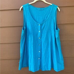 Cut Loose Bright Blue Cotton Linen Blend Button Up Tank Top Size XL